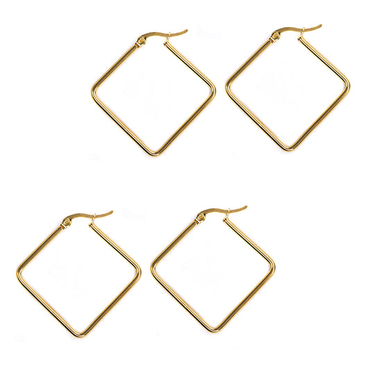 2 Pack Stainless steel 40mm diamond shaped hoop earring - SSYE3092