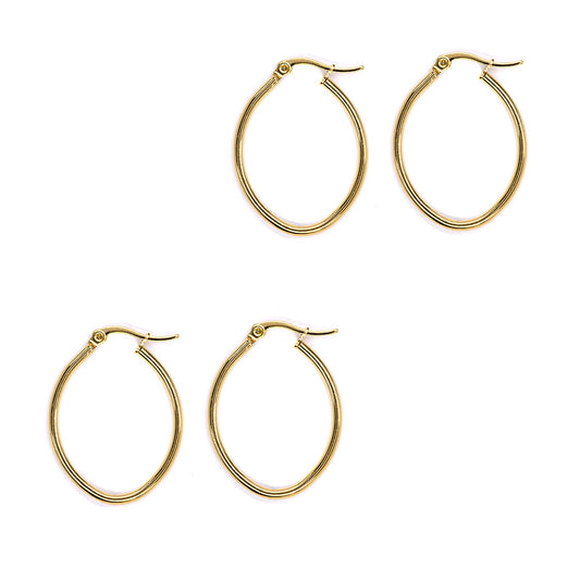 2 Pack Stainless steel 30mm x 25mm gold oval hoop earring - SSYE3093