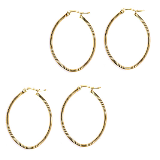 2 Pack Stainless steel 40mm x 30mm gold oval hoop earring - SSYE3094
