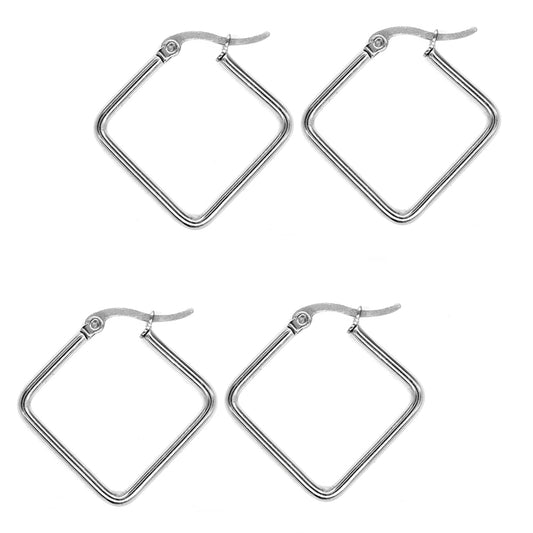 2 Pairs Stainless steel 30mm diamond shaped hoops - SSYE3096