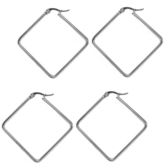 2 Pack Stainless steel 50mm diamond shaped hoop earring - SSYE3097