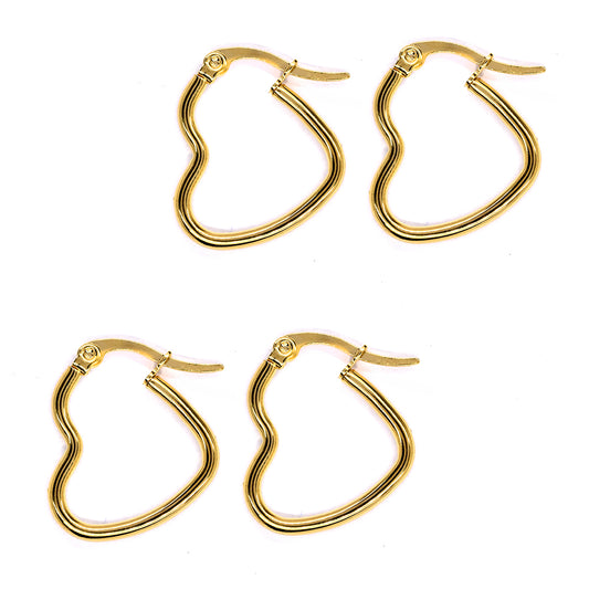 2 Packs stainless steel gold heart 22mm x 20mm hoop earring - SSYE3098