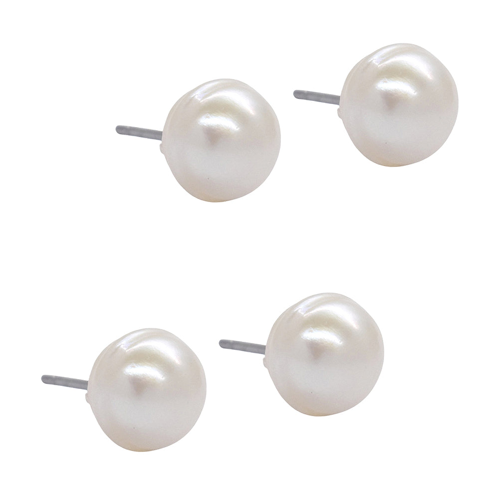 2 Pair 9mm Freshwater pearls with Stainless steel posts earring - SSYE3106
