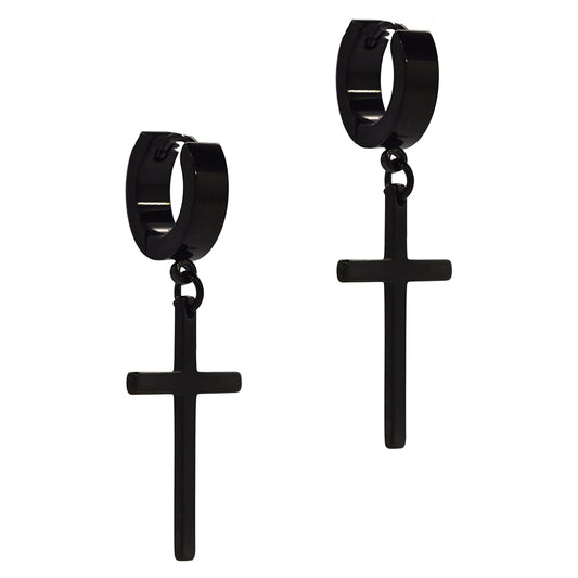 Stainless steel huggie with cross - SSYE3378