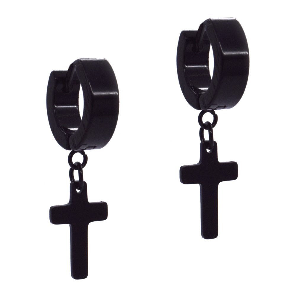 Stainless steel cross drop huggie - SSYE3594