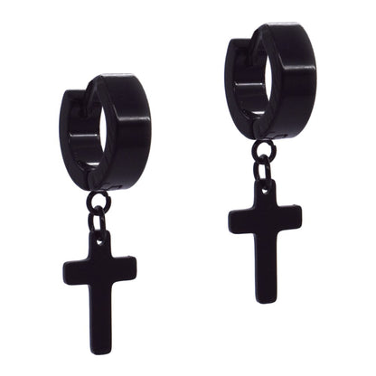 Stainless steel cross drop huggie - SSYE3594