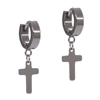 Stainless steel cross drop huggie - SSYE3594