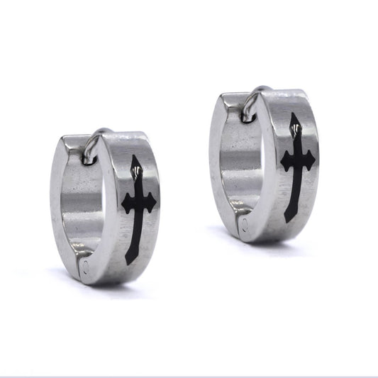 Stainless steel cross detail huggie earrings - SSYE4051