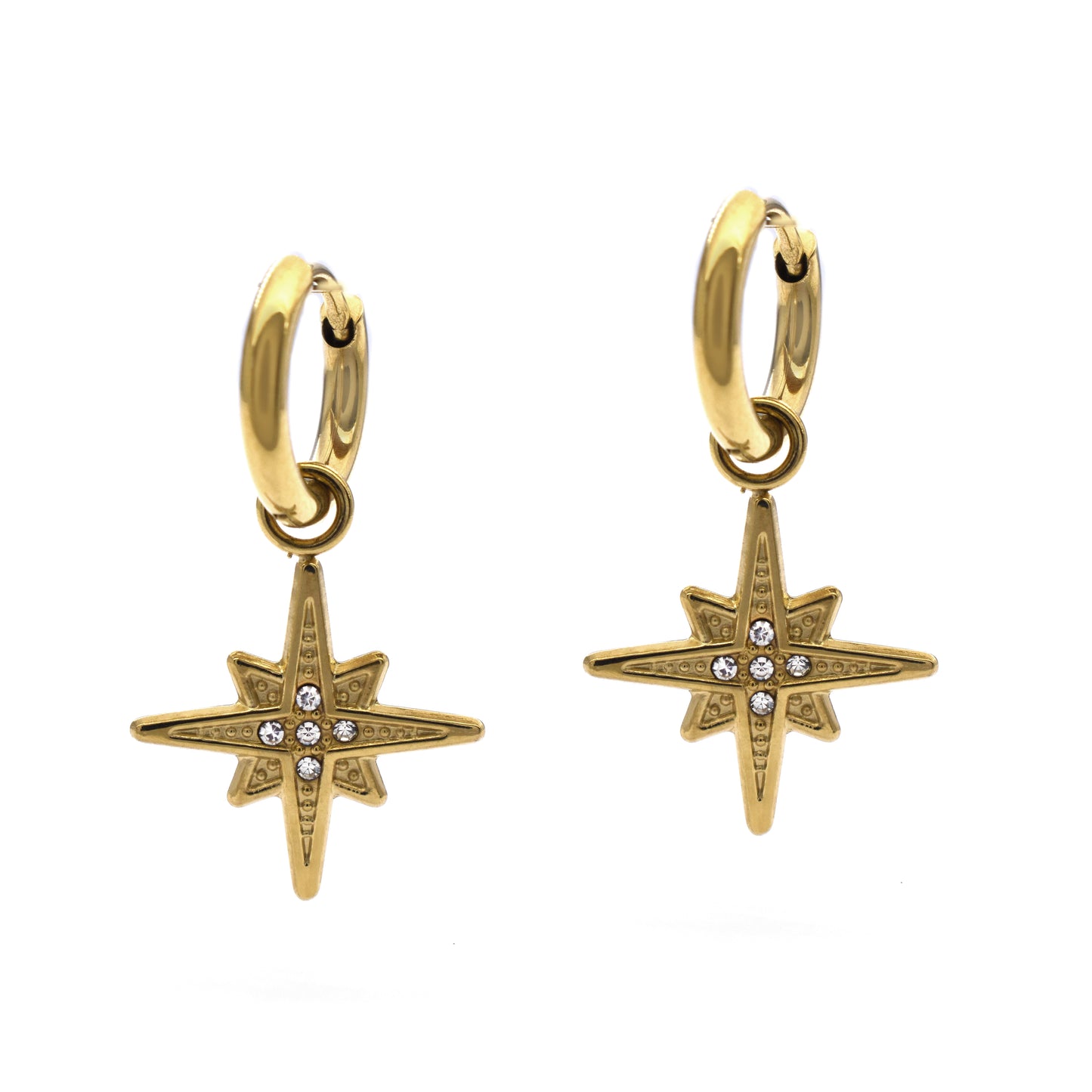 stainless steel gold S star charm drop earring - SSYE4075