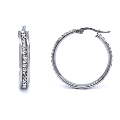 Stainless steel hoop with clear crystals - SSYE4184