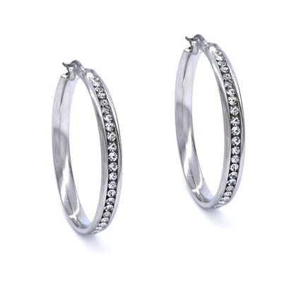 Stainless steel hoop with clear crystals - SSYE4184