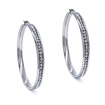 Stainless steel hoop with clear crystals - SSYE4184