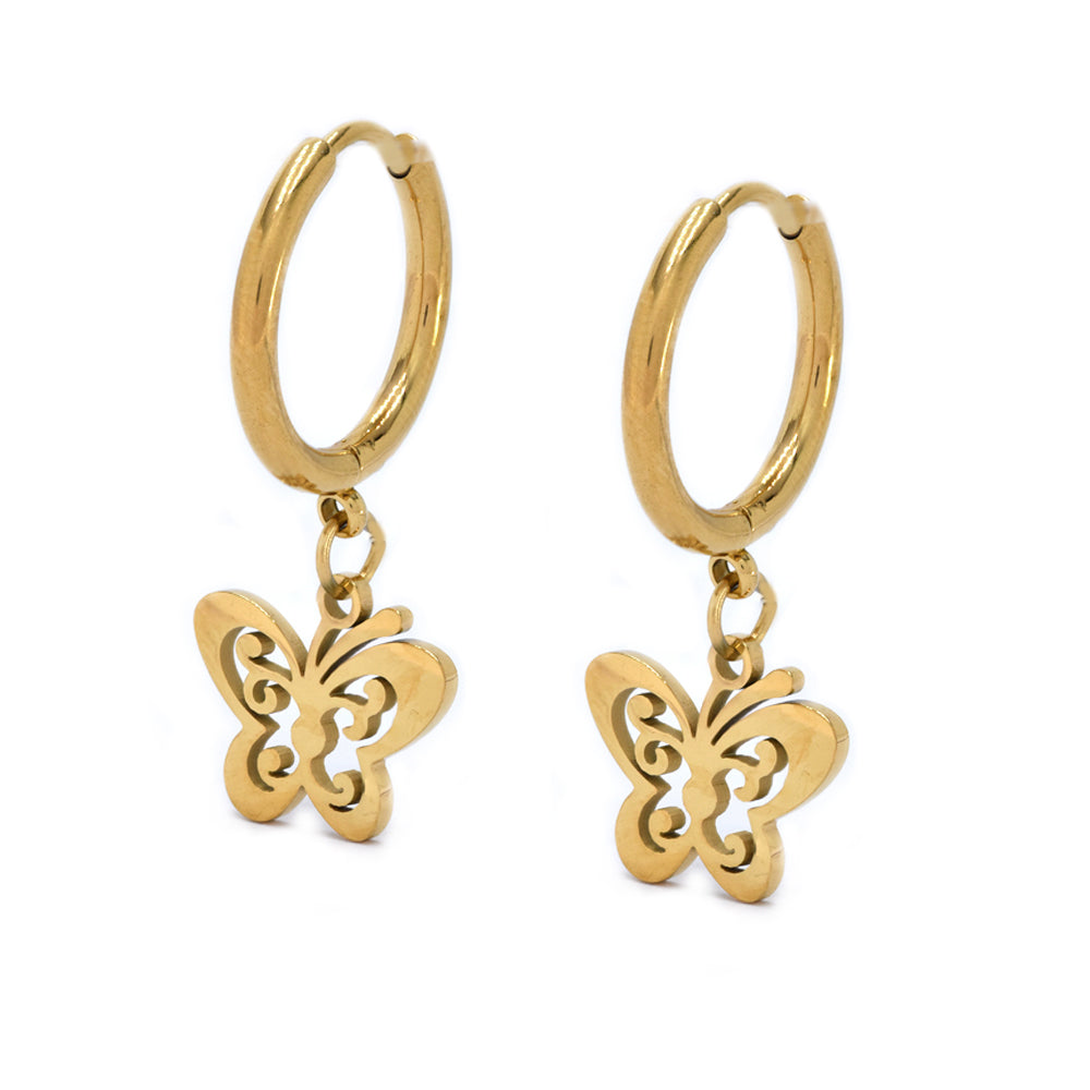 Stainless steel butterfly on hoop earring Hoop: 16mm in diameter size Butterfly: 11mm x 13mm - SSYE4291