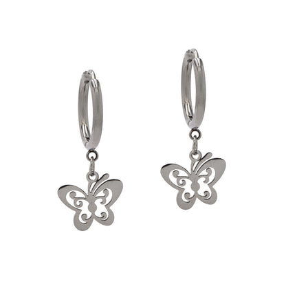 Stainless steel butterfly on hoop earring Hoop: 16mm in diameter size Butterfly: 11mm x 13mm - SSYE4291