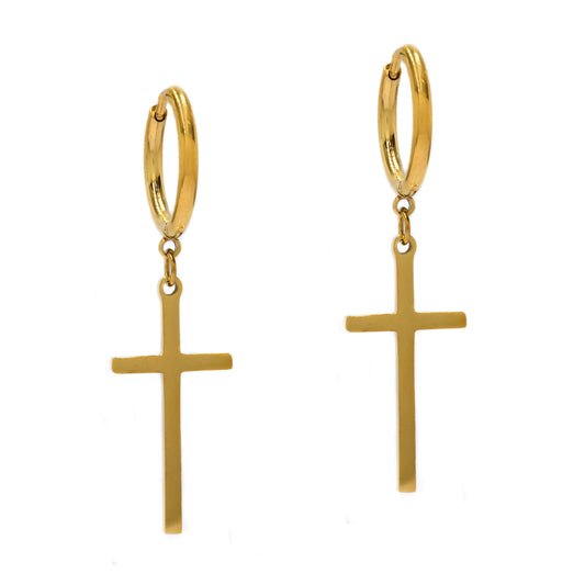 Stainless steel flat cross on sleeper earring - SSYE4293