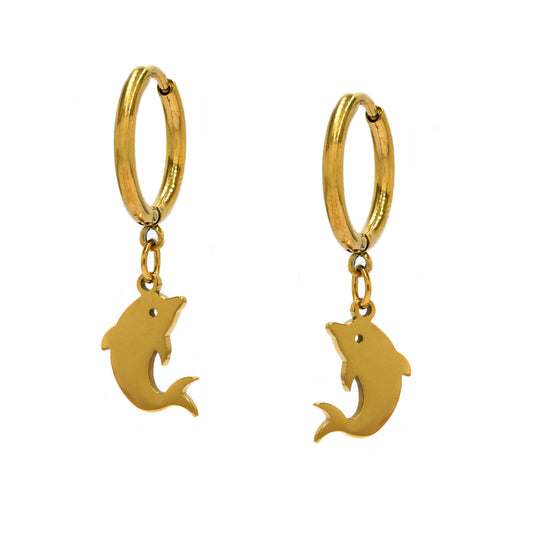 Stainless steel dolphin on hinged hoop earring - SSYE4296