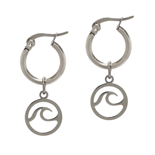 Stainless steel wave charm hoop earring - SSYE4442