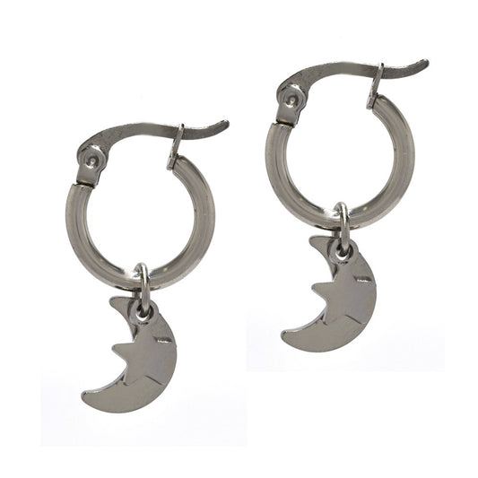 Stainless steel moon and star charm hoop earring - SSYE4444