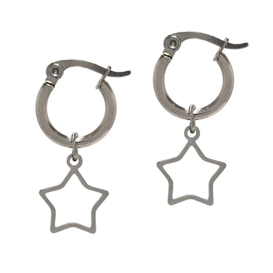 Stainless steel star charm hoop earring - SSYE4445