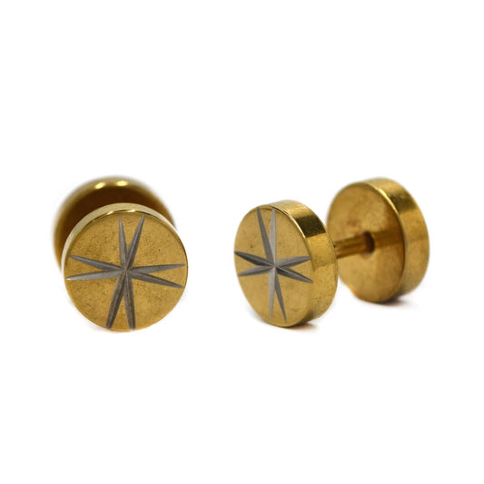 Gold plated Stainless steel 8mm pattern dumbbell earrings - SSYE4469
