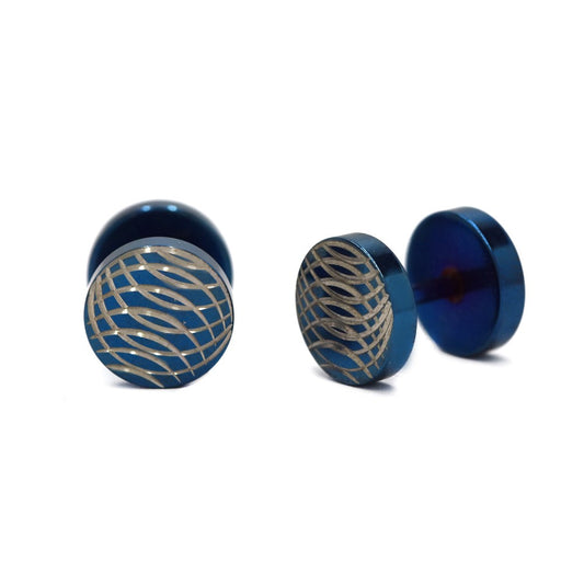 Stainless steel blue 8mm pattern dumbbell earrings - SSYE4470