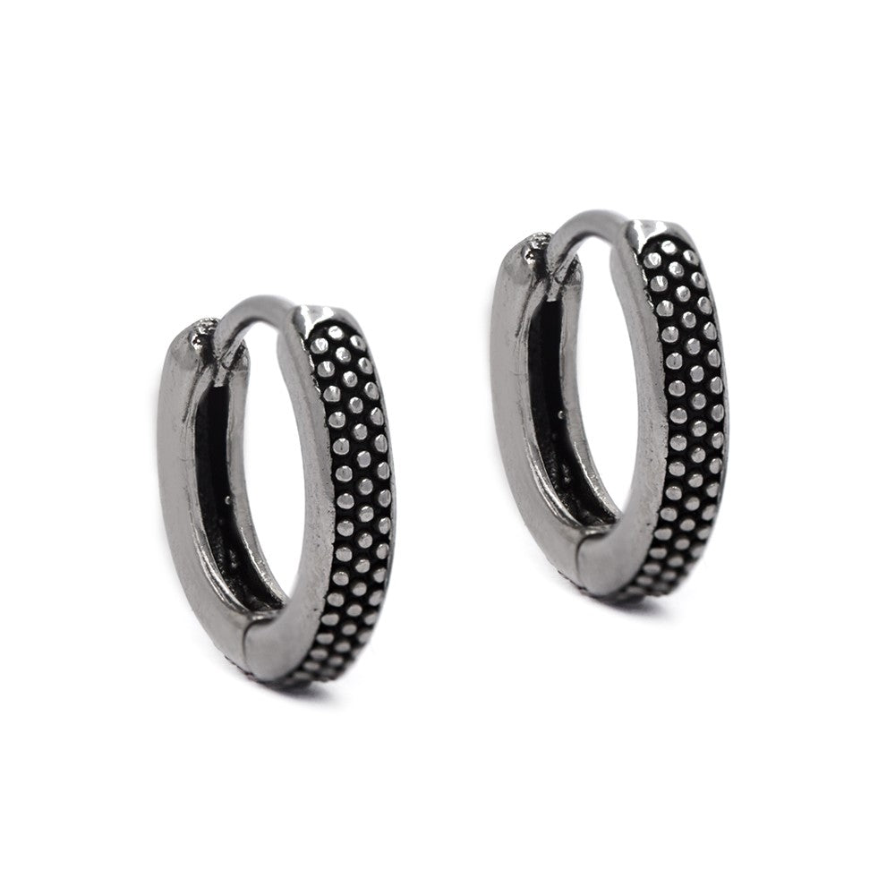 Buy 1 get 1 FREE - Stainless steel oxidized ball detailed huggie earrings - SSYE4472