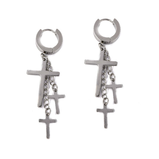 Stainless steel multiple hanging cross huggie earrings - SSYE4474
