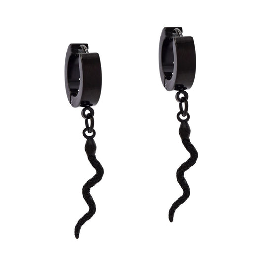 Stainless steel huggie with dangling snake earrings - SSYE4475K