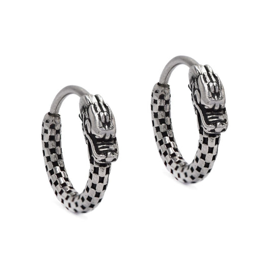 Stainless steel dragon oxidized huggie earrings - SSYE4484