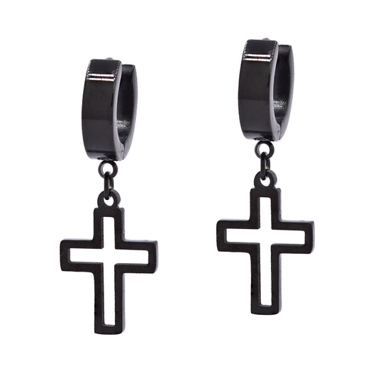 Stainless steel cutout cross on huggie - SSYE4555K