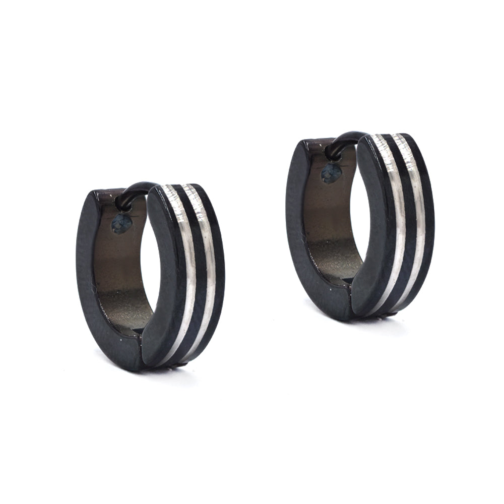 Stainless steel black double line huggie - SSYE4583