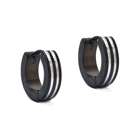 Buy 1 get 1 FREE - Stainless steel black double line huggie - SSYE4583