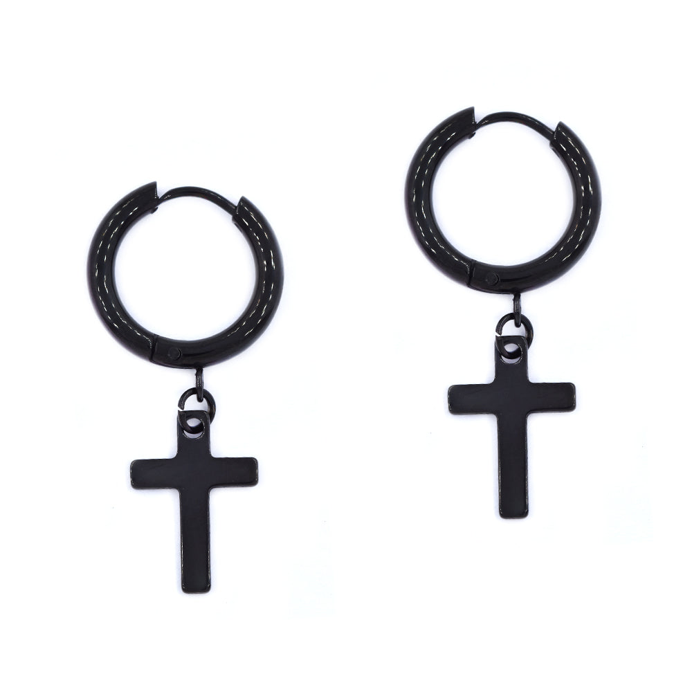 Stainless steel drop cross earring – 17mm sleeper - SSYE4665