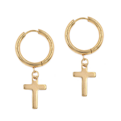 Stainless steel drop cross earring – 17mm sleeper - SSYE4665