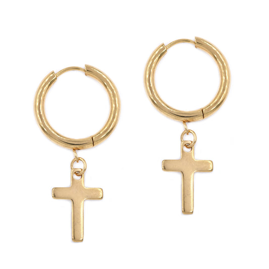Stainless steel drop cross earring – 17mm sleeper - SSYE4665