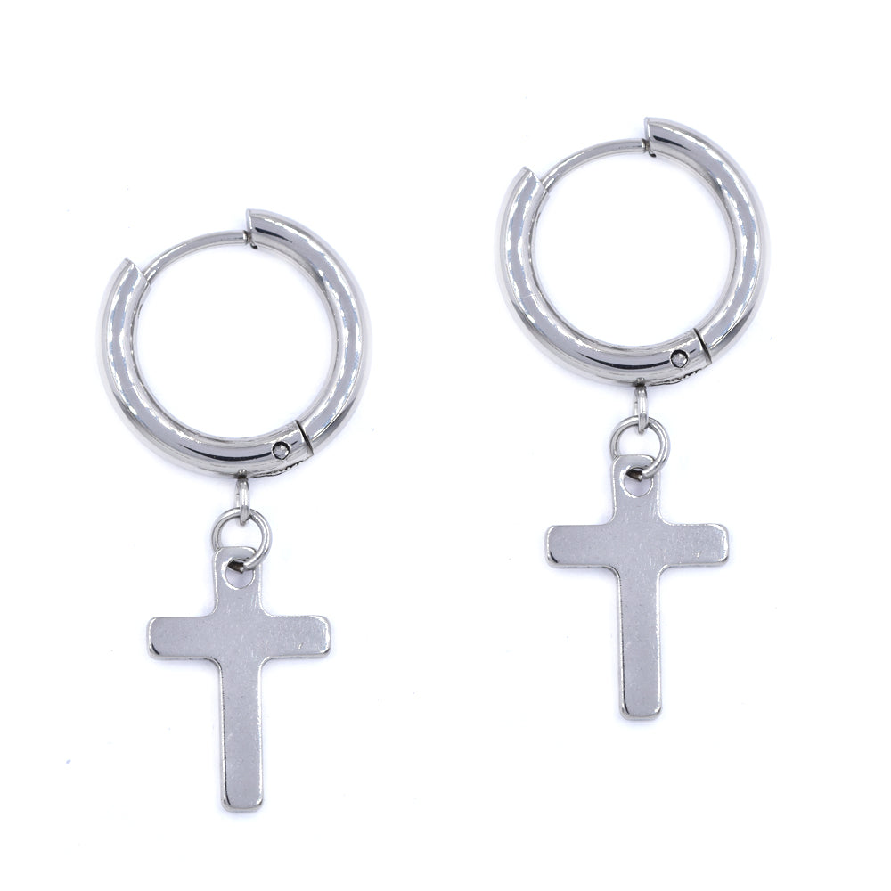 Stainless steel drop cross earring – 17mm sleeper - SSYE4665