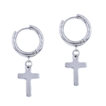 Stainless steel drop cross earring – 17mm sleeper - SSYE4665