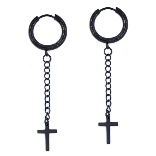 Stainless steel cross on chain huggie earring - SSYE4672