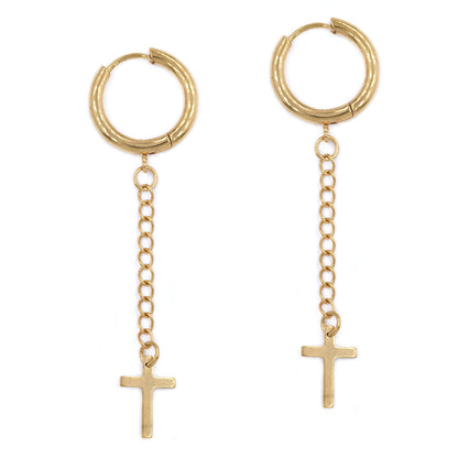 Stainless steel cross on chain huggie earring - SSYE4672