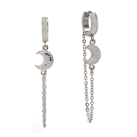Stainless steel moon disk huggie earring - SSYE4754
