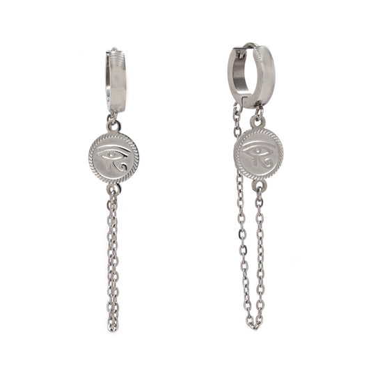Stainless steel evil eye disk huggie earring - SSYE4756