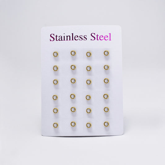 12 Pack Stainless steel 4mm cubic zirconia round tube stud earrings