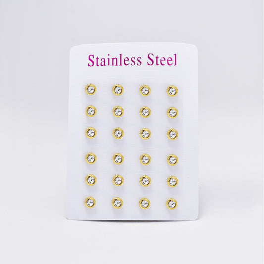 12 Pack Stainless steel 5mm cubic zirconia round tube stud earrings - SSYE4843