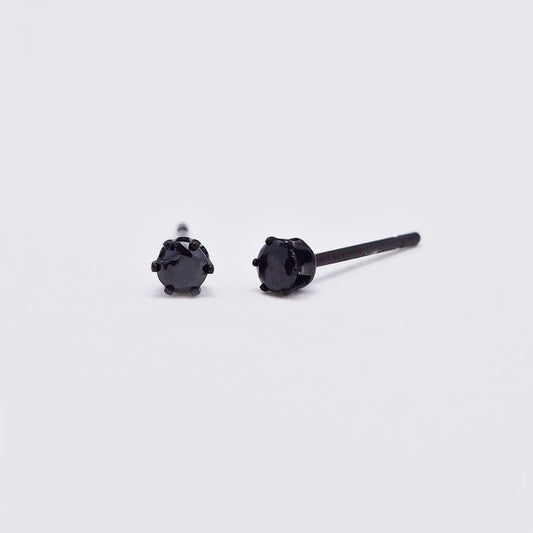Stainless steel 3mm black cubic zirconia 6 claw stud earring - SSYE4868