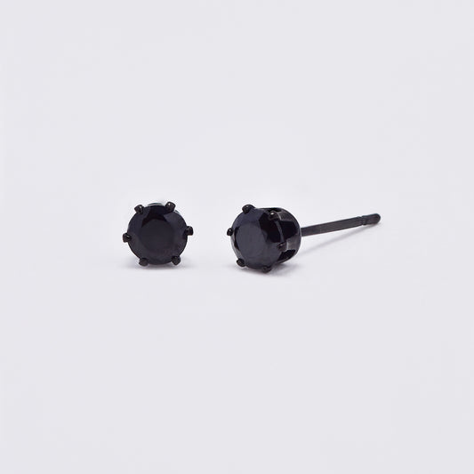 Stainless steel 4mm black cubic zirconia 6 claw stud earring - SSYE4869