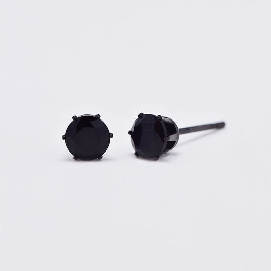 Stainless steel 5mm black cubic zirconia 6 claw stud earring - SSYE4870