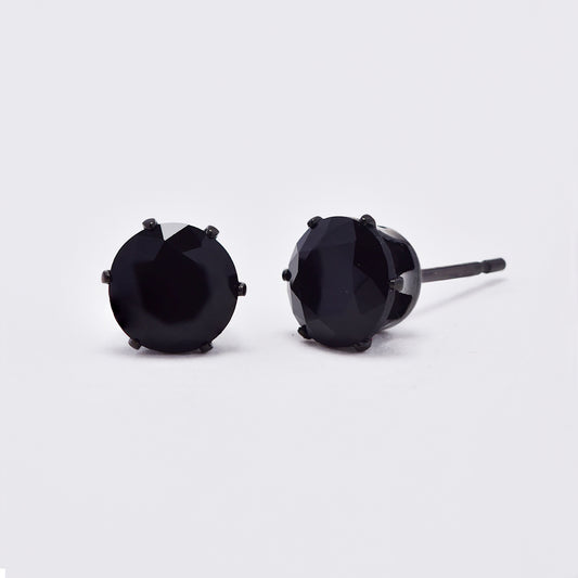 Stainless steel 7mm black cubic zirconia 6 claw stud earring - SSYE4872