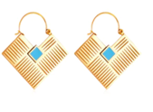 Stainless steel diamond shaped hoops with blue stone - SSYE4908
