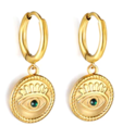 Stainless steel hoops with round attachment and small blue round stones - SSYE4909