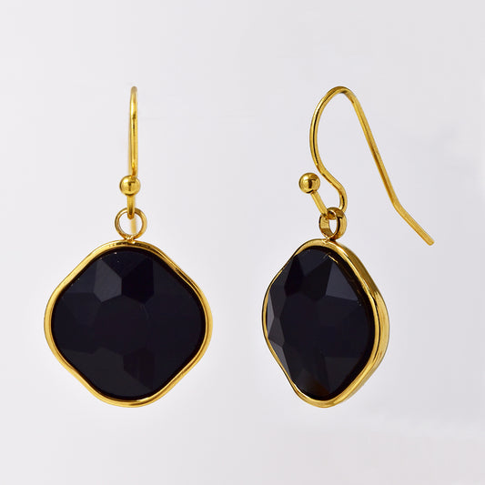 Stainless steel gold plated drop earring with stone - SSYE4952